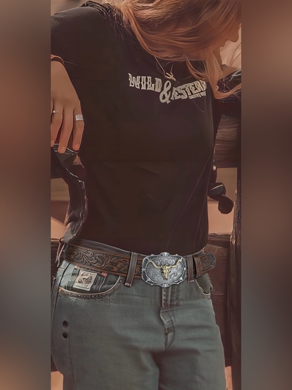 SUOSDEY Western Leather Belts for Women, Cowboy Cowgirl Embossed Belts